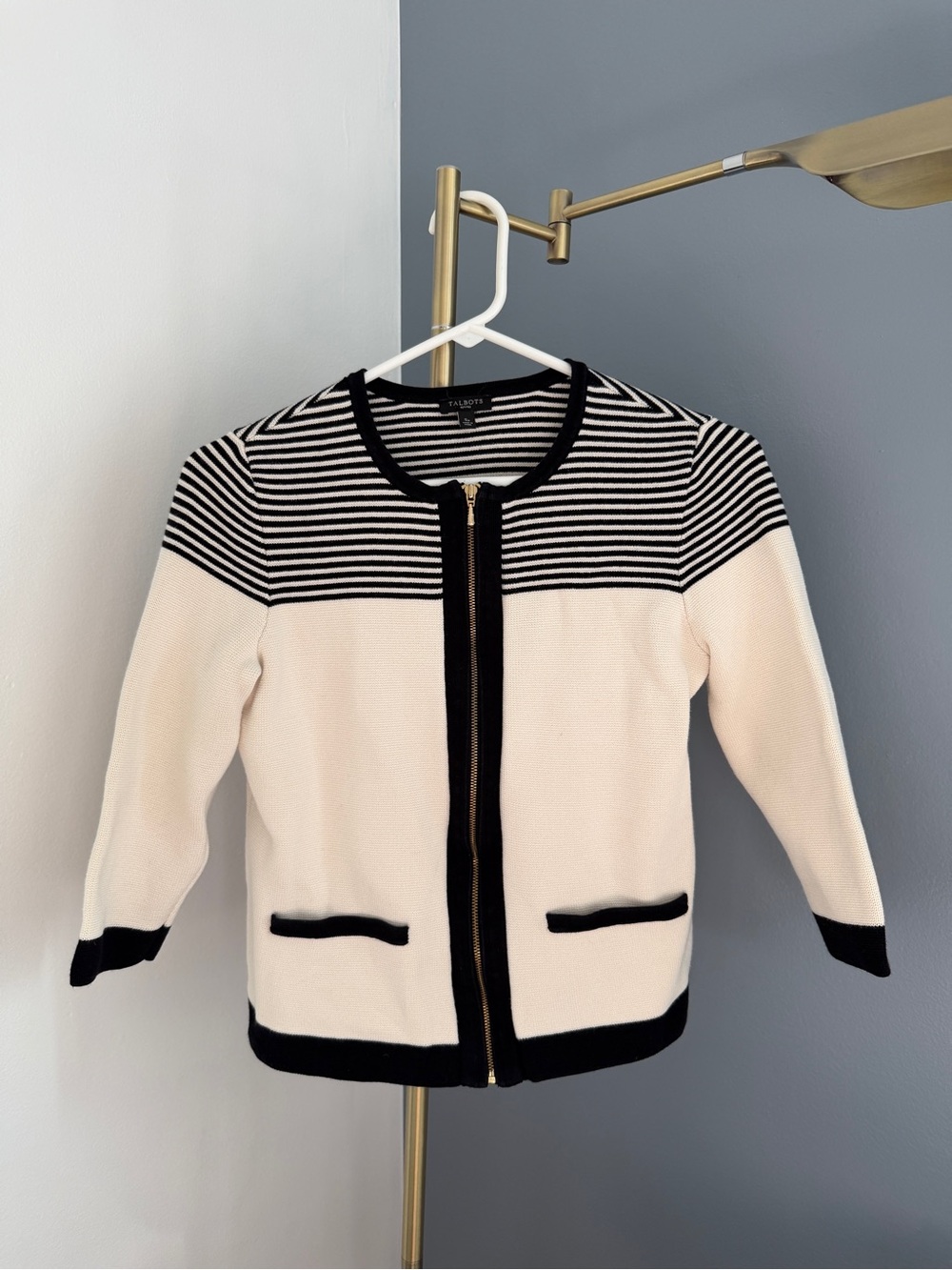 Talbots Small Petite Knitted Zip Up 1/2 sleeve Cardigan